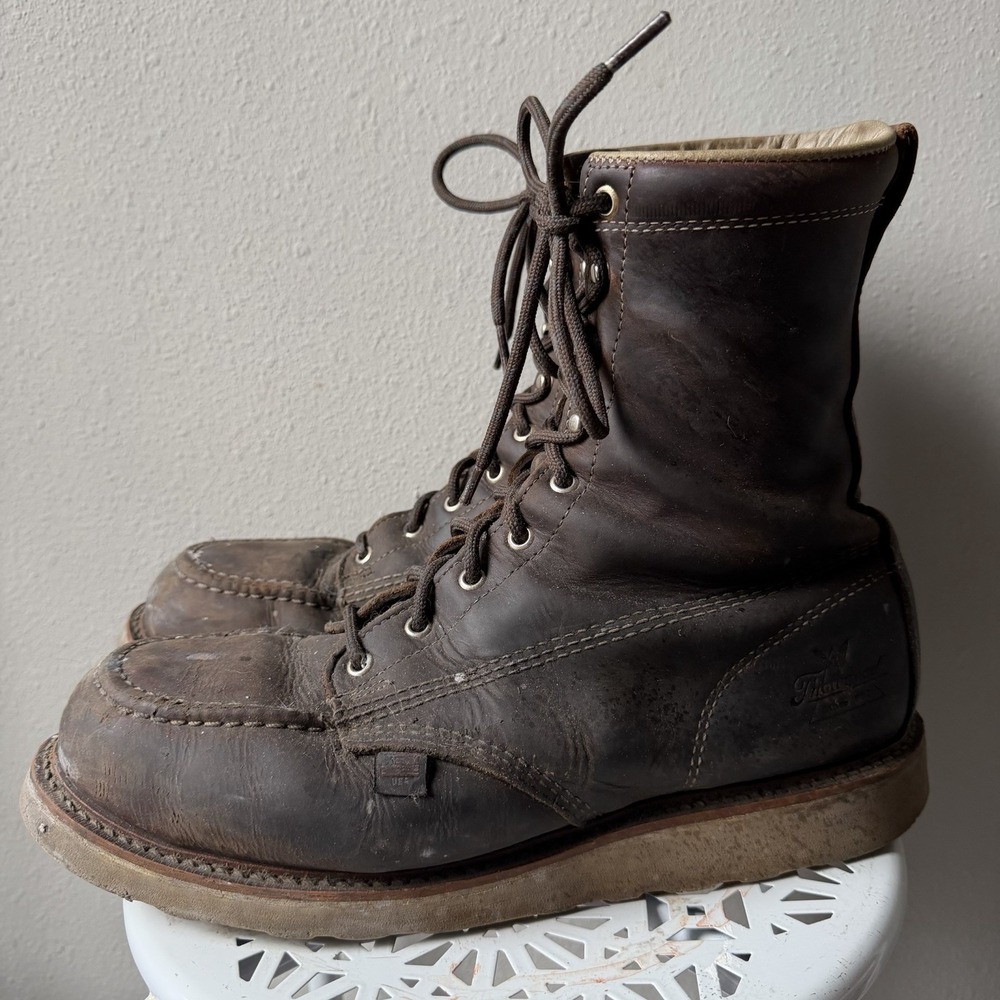 Thorogood Mens 8" Steel Toe Wedge Sole Work Boot Made In USA 804-4478 Brown 11EE